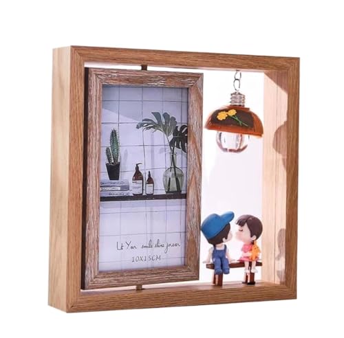 PBDEIOEOE Bilderrahmen, Holz-Fotorahmen, doppelseitig, drehbar, mit Licht, Cartoon-Schwein, 15,2 cm(Couples) von PBDEIOEOE
