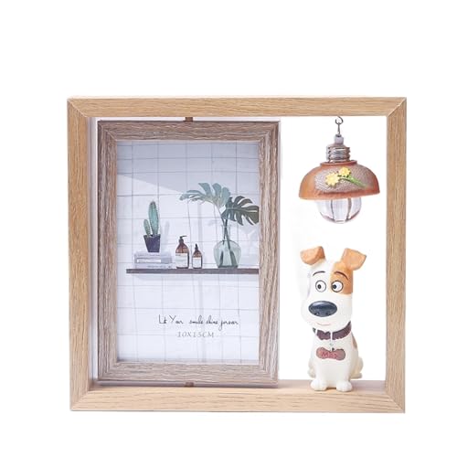 PBDEIOEOE Bilderrahmen, Holz-Fotorahmen, doppelseitig, drehbar, mit Licht, Cartoon-Schwein, 15,2 cm(Dog) von PBDEIOEOE