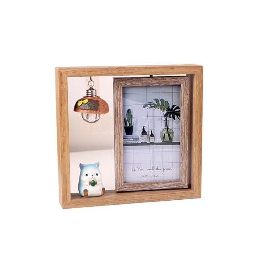 PBDEIOEOE Bilderrahmen, Holz-Fotorahmen, doppelseitig, drehbar, mit Licht, Cartoon-Schwein, 15,2 cm(Mouse) von PBDEIOEOE