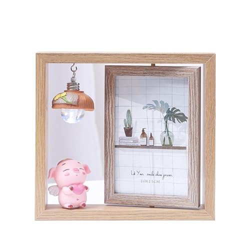 PBDEIOEOE Bilderrahmen, Holz-Fotorahmen, doppelseitig, drehbar, mit Licht, Cartoon-Schwein, 15,2 cm(Pig) von PBDEIOEOE