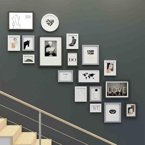 PBDEIOEOE Bilderrahmen, Holz-Multi-Fotogalerie-Wandrahmen-Set, Mehrfarbig, 18/25 Stück(Black+White+Gray,Set/18pcs) von PBDEIOEOE