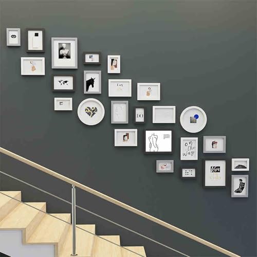 PBDEIOEOE Bilderrahmen, Holz-Multi-Fotogalerie-Wandrahmen-Set, Mehrfarbig, 18/25 Stück(Black+White+Gray,Set/25pcs) von PBDEIOEOE