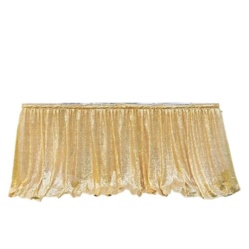 PBDEIOEOE Plissee-Tischrock 14ft rote Pailletten Rechteck quadratisch rund Glitter Tischdecke for Hochzeit Party Abendessen Weihnachtsdekoration(Golden,70x426cm) von PBDEIOEOE