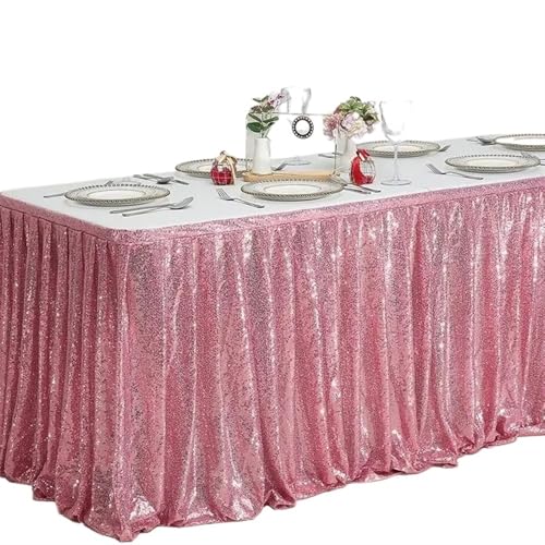 PBDEIOEOE Plissee-Tischrock 14ft rote Pailletten Rechteck quadratisch rund Glitter Tischdecke for Hochzeit Party Abendessen Weihnachtsdekoration(Pink,70x275cm) von PBDEIOEOE