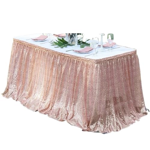 PBDEIOEOE Plissee-Tischrock 14ft rote Pailletten Rechteck quadratisch rund Glitter Tischdecke for Hochzeit Party Abendessen Weihnachtsdekoration(Rose Gold,70x183cm) von PBDEIOEOE