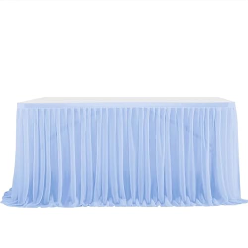 PBDEIOEOE Plissee-Tischrock Glitter Perle Chiffon Esszimmer for Hochzeit Party Dessert Bankett Tisch Dekor(Blue,77x183cm 6FT) von PBDEIOEOE