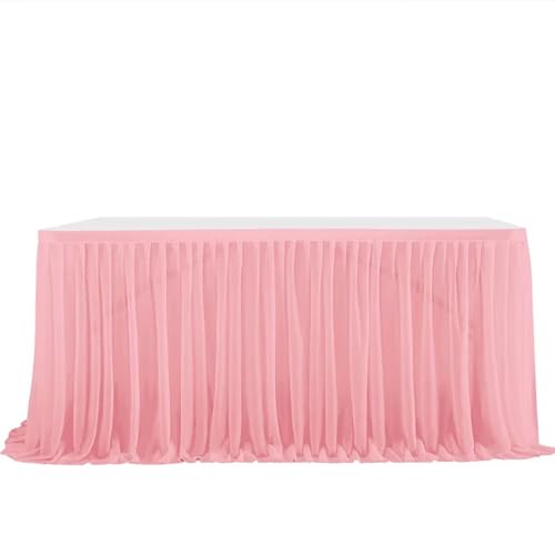 PBDEIOEOE Plissee-Tischrock Glitter Perle Chiffon Esszimmer for Hochzeit Party Dessert Bankett Tisch Dekor(Blush Red,77x275cm 9FT) von PBDEIOEOE