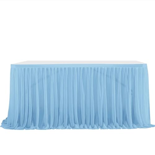 PBDEIOEOE Plissee-Tischrock Glitter Perle Chiffon Esszimmer for Hochzeit Party Dessert Bankett Tisch Dekor(Grass Blue,77x275cm 9FT) von PBDEIOEOE