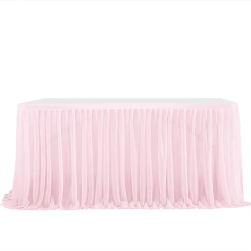 PBDEIOEOE Plissee-Tischrock Glitter Perle Chiffon Esszimmer for Hochzeit Party Dessert Bankett Tisch Dekor(Light Pink,77x275cm 9FT) von PBDEIOEOE