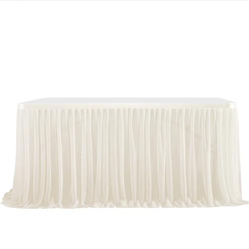 PBDEIOEOE Plissee-Tischrock Glitter Perle Chiffon Esszimmer for Hochzeit Party Dessert Bankett Tisch Dekor(Milky White,77x183cm 6FT) von PBDEIOEOE