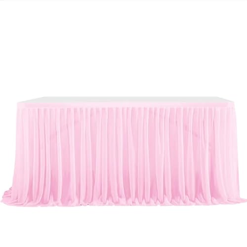 PBDEIOEOE Plissee-Tischrock Glitter Perle Chiffon Esszimmer for Hochzeit Party Dessert Bankett Tisch Dekor(Pink,77x275cm 9FT) von PBDEIOEOE