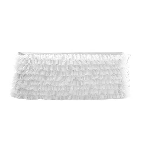 PBDEIOEOE Plissee-Tischrock Mehrschichtiger Heller Tüll for rechteckige/runde Tische, 6/9 Fuß Lange Kuchen for Geburtstags-, Hochzeits- und Bankett-Tischdekoration(White,6FT 77X185CM) von PBDEIOEOE