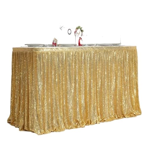 PBDEIOEOE Plissee-Tischrock Pailletten Tische Flash Tuch Geburtstag Party Decor Hochzeit Festival Event Rechteck Glitters Dekoration(Gold,70x122CM) von PBDEIOEOE