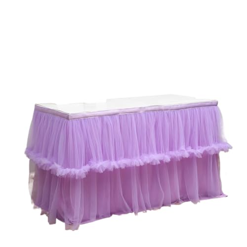 PBDEIOEOE Plissee-Tischrock Partys Hochzeit Tüll Esstisch Dekoration Tisch Abdeckung for Hochzeit Empfang Bankett(Purple,77cmx275cm 9FT) von PBDEIOEOE