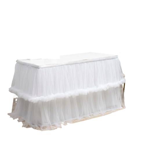 PBDEIOEOE Plissee-Tischrock Partys Hochzeit Tüll Esstisch Dekoration Tisch Abdeckung for Hochzeit Empfang Bankett(White,77cmx275cm 9FT) von PBDEIOEOE