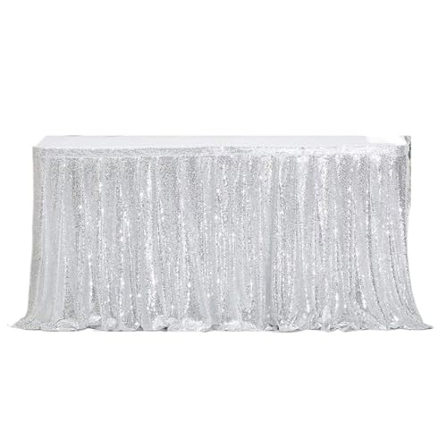 PBDEIOEOE Plissee-Tischrock Rechteckige Glitter Pailletten for Hochzeit Geburtstag Party Zubehör Home Dekoration(Silvery,70x250cm) von PBDEIOEOE