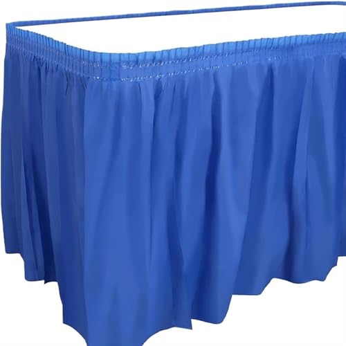 PBDEIOEOE Plissee-Tischrock Rechteckiger Tischdeckenrock aus Kunststoff for Abschlussfeier, Hochzeit, Geburtstag, Party, Dekoration(Deep Blue) von PBDEIOEOE