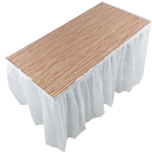 PBDEIOEOE Plissee-Tischrock Rechteckiger Tischdeckenrock aus Kunststoff for Abschlussfeier, Hochzeit, Geburtstag, Party, Dekoration(White) von PBDEIOEOE
