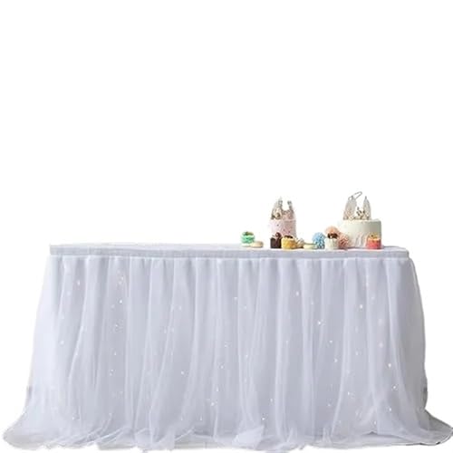PBDEIOEOE Plissee-Tischrock Tüll Gold-umrandeten Mesh Hochzeit Party Dekoration Hotel Lieferungen Mesh Tisch Abdeckung(A,6FT(183cmx77cm)) von PBDEIOEOE