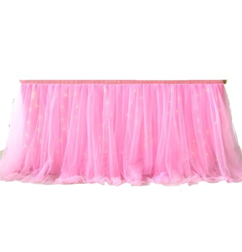 PBDEIOEOE Plissee-Tischrock Tüll Gold-umrandeten Mesh Hochzeit Party Dekoration Hotel Lieferungen Mesh Tisch Abdeckung(D,9FT(275cmx77cm)) von PBDEIOEOE