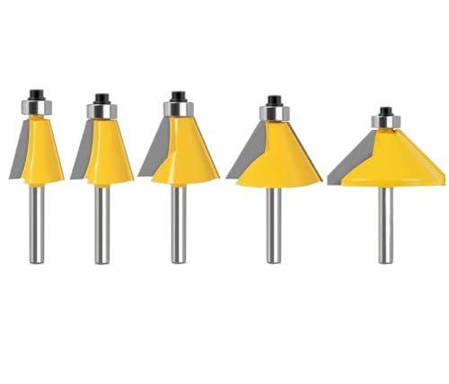 5 Stück 6 mm 8 12 1/4′′ 1/2′′ Schaft Groß 11,25，15，22,5，30，45 Grad Fase & Abschrägung Kantenfräser Holz(5PCS 12.7mm Shank) von PBNANHGZZ