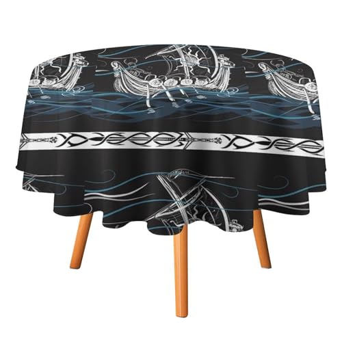 Runde Tischdecke Mit Wikinger-Motiv, 3D-Druck, Schmutzabweisend, Knitterfrei – Tischdecke Für Partys, Hochzeiten, Küche, Esszimmer, Langlebige Tischdecke (Color : Style10, Size : 36 In) von PBTMCD