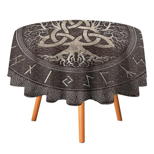 Runde Tischdecke Mit Wikinger-Motiv, 3D-Druck, Schmutzabweisend, Knitterfrei – Tischdecke Für Partys, Hochzeiten, Küche, Esszimmer, Langlebige Tischdecke (Color : Style55, Size : 36 In) von PBTMCD