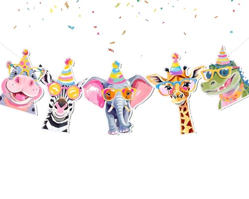Partybanner mit Dschungeltiermotiven – Safari-Karton-Girlande mit niedlichen Tieren in Partyhüten – Wild One Geburtstag Babyparty Dekorationen für Dschungel oder Zoo Thema Partybanner mit Dschungeltiermotiven – Safari-Karton-Girlande mit niedlichen Tieren in Partyhüten – Wild One Geburtstag Babyparty Dekorationen für Dschungel oder Zoo Thema von PC