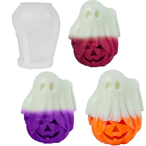 PCFING Halloween-Geister-Kürbis-Kerzenformen, DIY-3D-Silikonformen für Harz, Seife, Ton, Kerzenwachs, Halloween-Heimdekoration von PCFING
