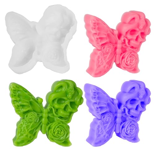 PCFING Halloween-Schmetterlings-Totenkopf-Kerzenformen, DIY-3D-Silikonformen für Harz, Seife, Ton, Kerzenwachs, Halloween-Heimdekoration von PCFING