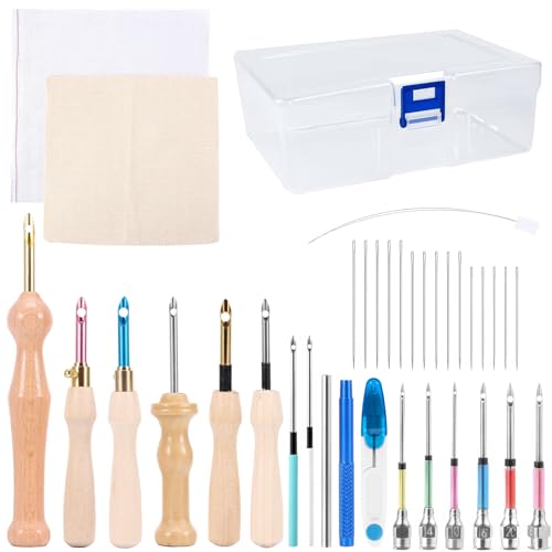 35-teiliges Punch Needle Stickerei Set für Anfänger, Verstellbare Stanznadeln mit Holzgriff, Aufbewahrungsbox, Nadeleinfädler, Stickrahmen & Zubehör für Kleidung Stickereien Vorhänge DIY 35-teiliges Punch Needle Stickerei Set für Anfänger, Verstellbare Stanznadeln mit Holzgriff, Aufbewahrungsbox, Nadeleinfädler, Stickrahmen & Zubehör für Kleidung Stickereien Vorhänge DIY von PCXWTLN