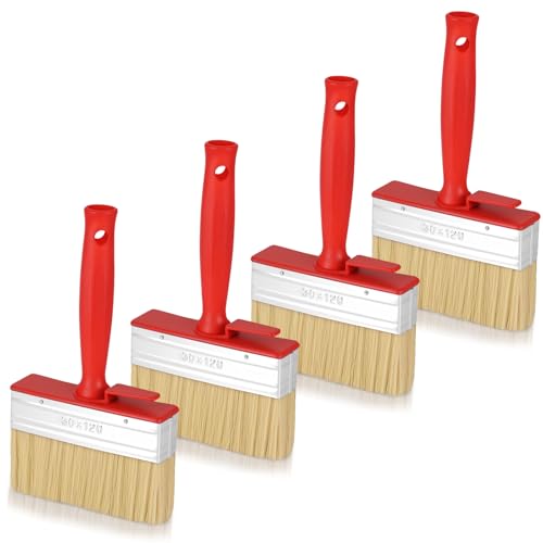 4 Stück Flächenstreicher 120mm x 30mm, Verdickung Wandpinsel Borsten Pinselset Groß Lasurpinsel Wand MöBel Lack Pinsel mit Holzgriff Pinsel Breit für Lacke Lasuren Bemalen von WäNden von PCXWTLN