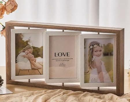 Drehbarer Bilderrahmen, 15,2 x 10,2 cm, doppelseitig, Holz, Collage, Collage, 3 Fotos, Display, brauner Multi-Bilderrahmen für Familie, Hochzeit, Zuhause, Büro, Schlafzimmer, Dekor und Geschenke Drehbarer Bilderrahmen, 15,2 x 10,2 cm, doppelseitig, Holz, Collage, Collage, 3 Fotos, Display, brauner Multi-Bilderrahmen für Familie, Hochzeit, Zuhause, Büro, Schlafzimmer, Dekor und Geschenke von PCXWTLN