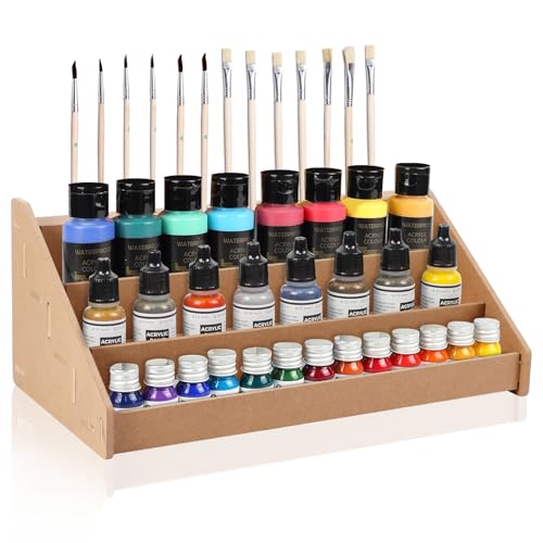 Holz-Farbregal für Modellfarben, Leiter-Typ-Beschichtungen, Halter, Organizer, Warhammer, Malerei-Aufbewahrungsständer, Modell-Malstation, Farb-Organizer für Beschichtungen, Farben, Pinsel (drei Holz-Farbregal für Modellfarben, Leiter-Typ-Beschichtungen, Halter, Organizer, Warhammer, Malerei-Aufbewahrungsständer, Modell-Malstation, Farb-Organizer für Beschichtungen, Farben, Pinsel (drei von PCXWTLN
