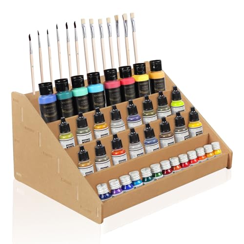 Holz-Farbregal für Modellfarben, Leiter-Typ-Beschichtungen, Halter, Organizer, Warhammer, Malerei-Aufbewahrungsständer, Modell-Malstation, Farb-Organizer für Beschichtungen, Farben, Pinsel (vier Holz-Farbregal für Modellfarben, Leiter-Typ-Beschichtungen, Halter, Organizer, Warhammer, Malerei-Aufbewahrungsständer, Modell-Malstation, Farb-Organizer für Beschichtungen, Farben, Pinsel (vier von PCXWTLN