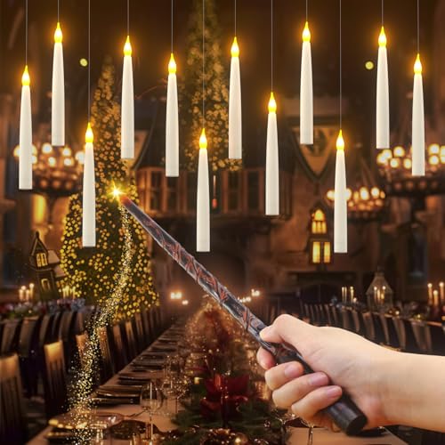 PChero 12er Set Schwebende Kerzen mit Zauberstab, 15,5 cm Elektrische LED Fliegende Kerzen mit Fernbedienung und Timerfunktion Flackernde Stabkerzen für Halloween Party Deko Weihnachten PChero 12er Set Schwebende Kerzen mit Zauberstab, 15,5 cm Elektrische LED Fliegende Kerzen mit Fernbedienung und Timerfunktion Flackernde Stabkerzen für Halloween Party Deko Weihnachten von PChero