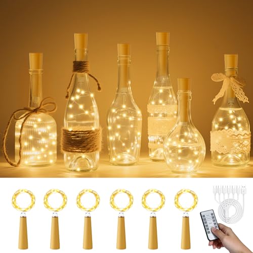 PChero 6er LED Korken Flaschenlicht mit Timer, 2M 20 LED Aufladbar USB Lichterkette mit Batterie und Fernbedienung, Weinflasche Flaschenlichterkette Korken für DIY Flaschen Hochzeit Party Innen Deko PChero 6er LED Korken Flaschenlicht mit Timer, 2M 20 LED Aufladbar USB Lichterkette mit Batterie und Fernbedienung, Weinflasche Flaschenlichterkette Korken für DIY Flaschen Hochzeit Party Innen Deko von PChero
