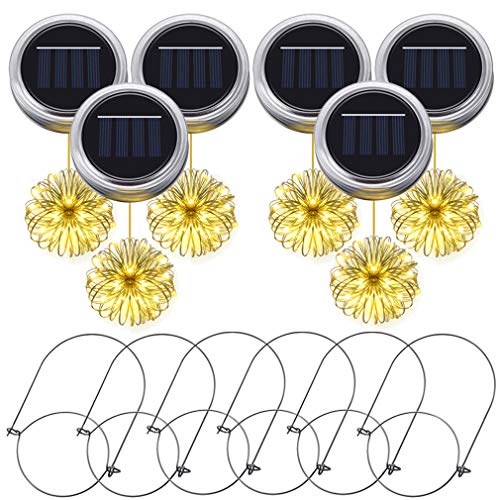 PChero 6pcs Hängen Wasserdichte Solar Einmachglas Deckel String Lichterketten mit 20 LEDs und Kleiderbügel, Ideal für Party, Weihnachten, Hochzeit, Patio Garden Decor (Warmweiß) von PChero