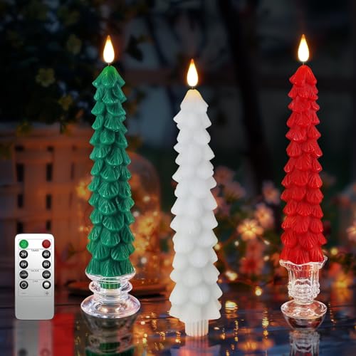 PChero LED Kerzen Weihnachtsbaum mit Fernbedienung, 3er Set Elektrische Echtwachs LED Kerzen Rot Flackernd Weiß Stabkerzen mit Timerfunktion für Weihnachten Party Zimmer Kamin Deko PChero LED Kerzen Weihnachtsbaum mit Fernbedienung, 3er Set Elektrische Echtwachs LED Kerzen Rot Flackernd Weiß Stabkerzen mit Timerfunktion für Weihnachten Party Zimmer Kamin Deko von PChero