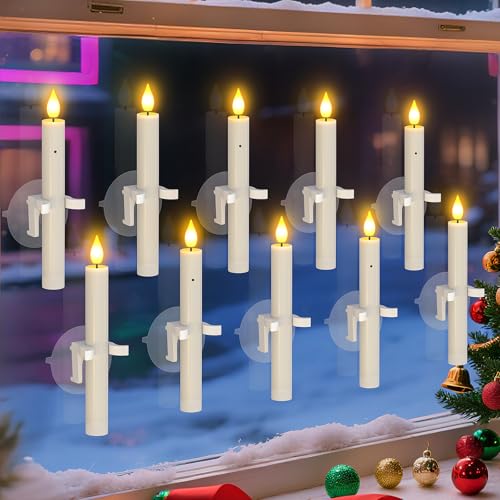 PChero LED Stabkerzen mit Dämmerungssensor und Saugnäpfe, 10er Set Elektrische Flammenlose Kerzen Flackernd mit Dusk to Dawn Lichtsensor für Fenster Kamin Tisch Halloween Deko Weihnachten PChero LED Stabkerzen mit Dämmerungssensor und Saugnäpfe, 10er Set Elektrische Flammenlose Kerzen Flackernd mit Dusk to Dawn Lichtsensor für Fenster Kamin Tisch Halloween Deko Weihnachten von PChero