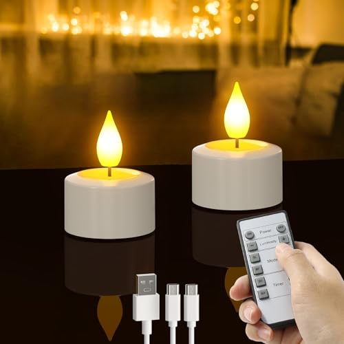 PChero LED Teelichter Wiederaufladbar mit Timer Fernbedienung, 2er Set Elektrische Flammenlose LED Kerzen Aufladbar mit Timerfunktion Flackernde für Halloween Silvester Saisonale Deko Weihnachten PChero LED Teelichter Wiederaufladbar mit Timer Fernbedienung, 2er Set Elektrische Flammenlose LED Kerzen Aufladbar mit Timerfunktion Flackernde für Halloween Silvester Saisonale Deko Weihnachten von PChero