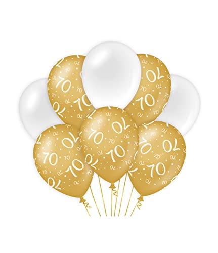 PD-Party 7023410 Classy Party Luftballons | Natürliche Rubber (Latex) | Geburtstag Feier Partei Dekoration - 70, Packung von 8, Gold/Weiß, 30cm Länge x 30cm Breite x 30cm Höhe von PD-Party