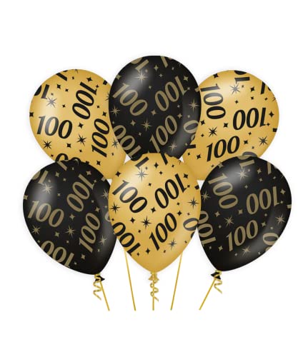 PD-Party 7031314 Classy Party Luftballons | Natürliche Rubber (Latex) | Geburtstag Feier Partei Dekoration - 100, Packung von 6, Gold/Schwarz, 30cm Länge x 30cm Breite x 30cm Höhe von PD-Party