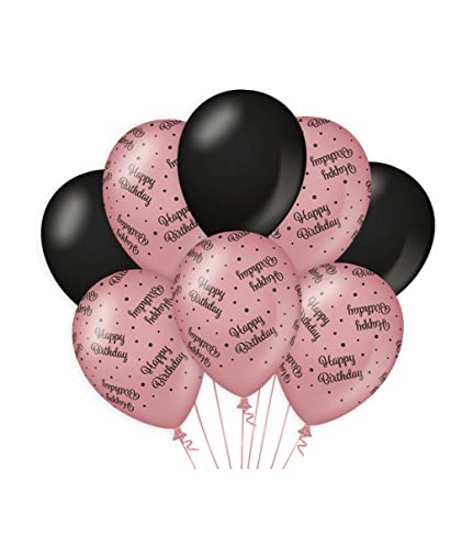 PD-Party 7023413 Classy Party Luftballons | Natürliche Rubber (Latex) | Geburtstag Feier Partei Dekoration - Happy Birthday, Packung von 8, Rose/Schwarz, 30cm Länge x 30cm Breite x 30cm Höhe von PD-Party