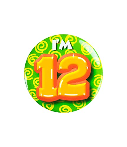PD-Party 6014712 Birthday Badge | Geburtstag Metall Abzeichen | Partei Feier Knöpfe - I'm 12, Mehrfarbig, 5.5cm Länge x 5.5cm Breite x 0.5cm Höhe von PD-Party