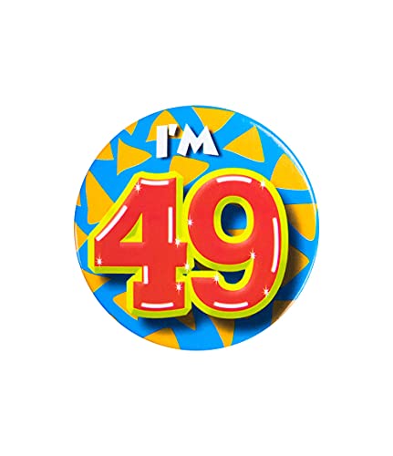 PD-Party 6014749 Birthday Badge | Geburtstag Metall Abzeichen | Partei Feier Knöpfe - I'm 49, Mehrfarbig, 5.5cm Länge x 5.5cm Breite x 0.5cm Höhe von PD-Party