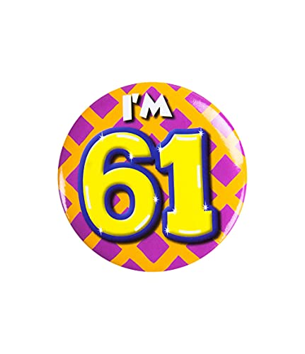 PD-Party 6014761 Birthday Badge | Geburtstag Metall Abzeichen | Partei Feier Knöpfe - I'm 61, Mehrfarbig, 5.5cm Länge x 5.5cm Breite x 0.5cm Höhe von PD-Party
