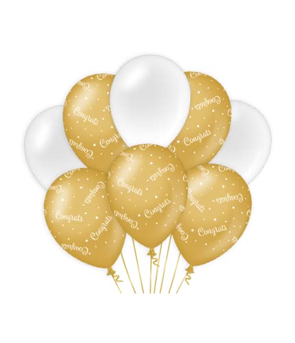 PD-Party 7023413 Classy Party Luftballons | Natürliche Rubber (Latex) | Geburtstag Feier Partei Dekoration - Congrats, Packung von 8, Gold/Weiß, 30cm Länge x 30cm Breite x 30cm Höhe von PD-Party