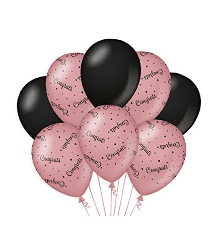 PD-Party 7023413 Classy Party Luftballons | Natürliche Rubber (Latex) | Geburtstag Feier Partei Dekoration - Congrats, Packung von 8, Rose/Schwarz, 30cm Länge x 30cm Breite x 30cm Höhe von PD-Party