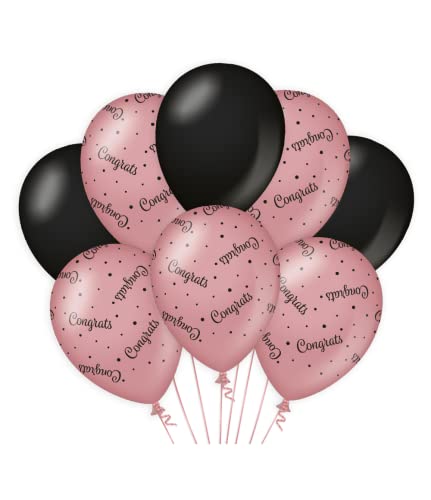 PD-Party 7023413 Classy Party Luftballons | Natürliche Rubber (Latex) | Geburtstag Feier Partei Dekoration - Congrats, Packung von 8, Rose/Schwarz, 30cm Länge x 30cm Breite x 30cm Höhe von PD-Party